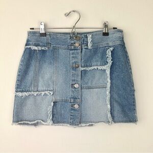 Vintage Squeeze Patchwork Button Front Denim Mini Skirt